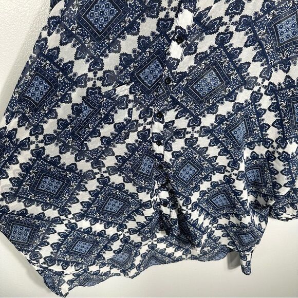 Sans Souci Blue White Paisley Patterned Tunic Button-Up Shirt Size Medium - Picture 5 of 16